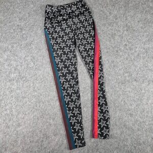 Goldsheep Stars Leggings Black Multicolor Stripes Activewear Pants Retro Art XS